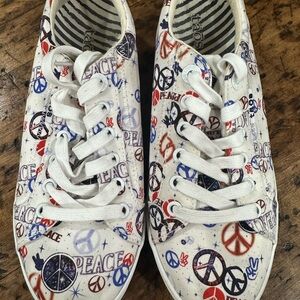 Taos Footwear Peace Sneakers - White with Red and Blue Accents